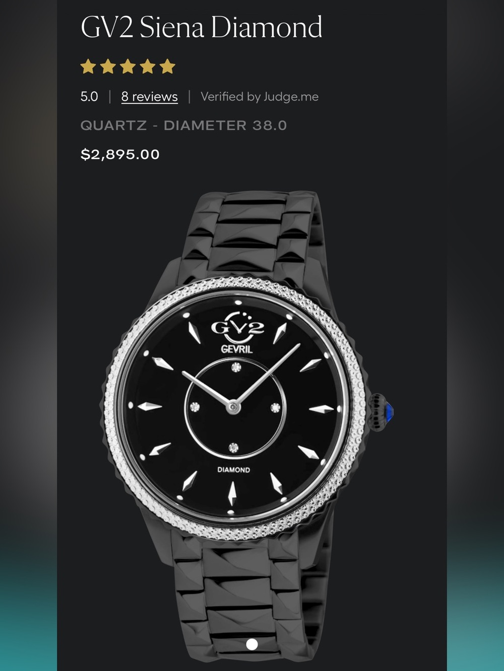 GV2 Siena Diamond watch swiss quartz black
